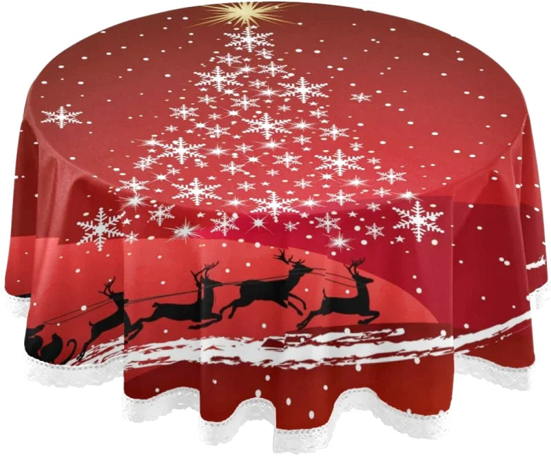 Nappe de Noël Flocon de neige Nappe ronde de Noël Décoration de Noël Nappe  Maison Couverture de table de vacances Nouvel An 2024