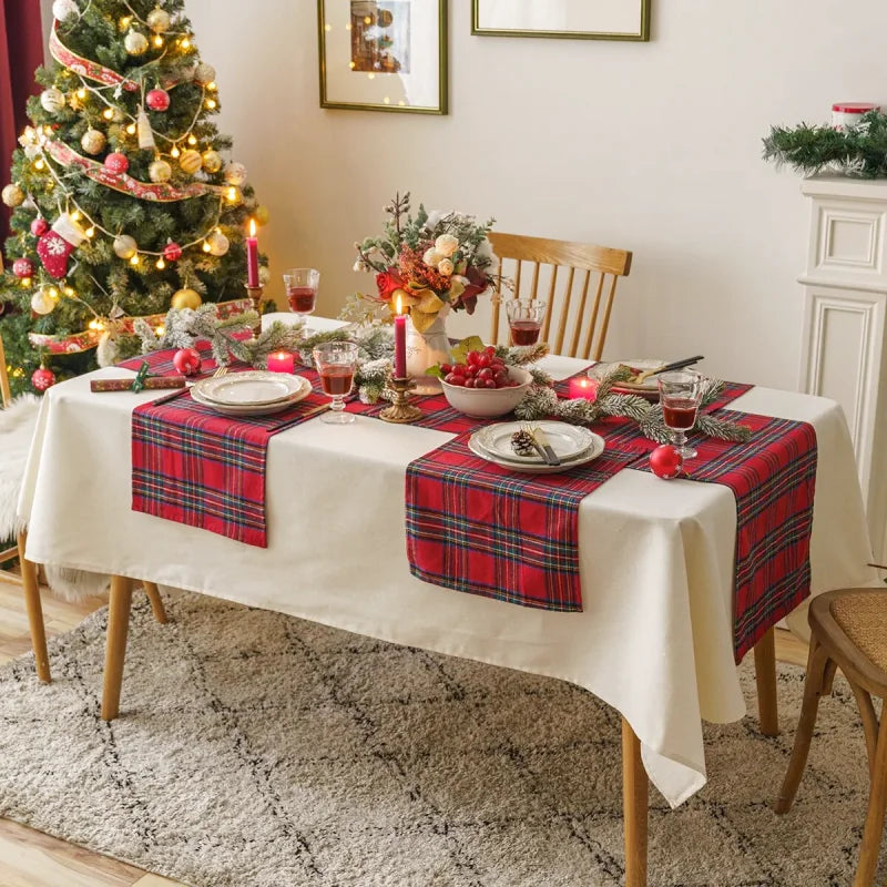 Chemin de table de fête tartan rouge, décorations de table de Noël rouge,  coureur de tartan écossais festif, chemin de table de fête Hogmanay 3m