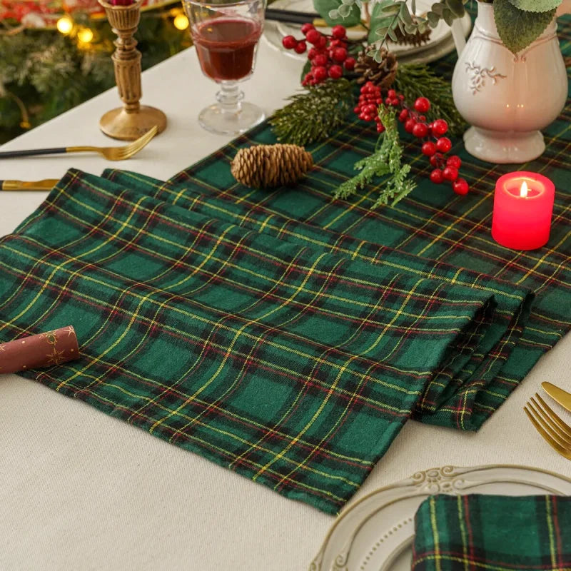 Chemin de table flocon écossais coton achat Chemins de table Noël